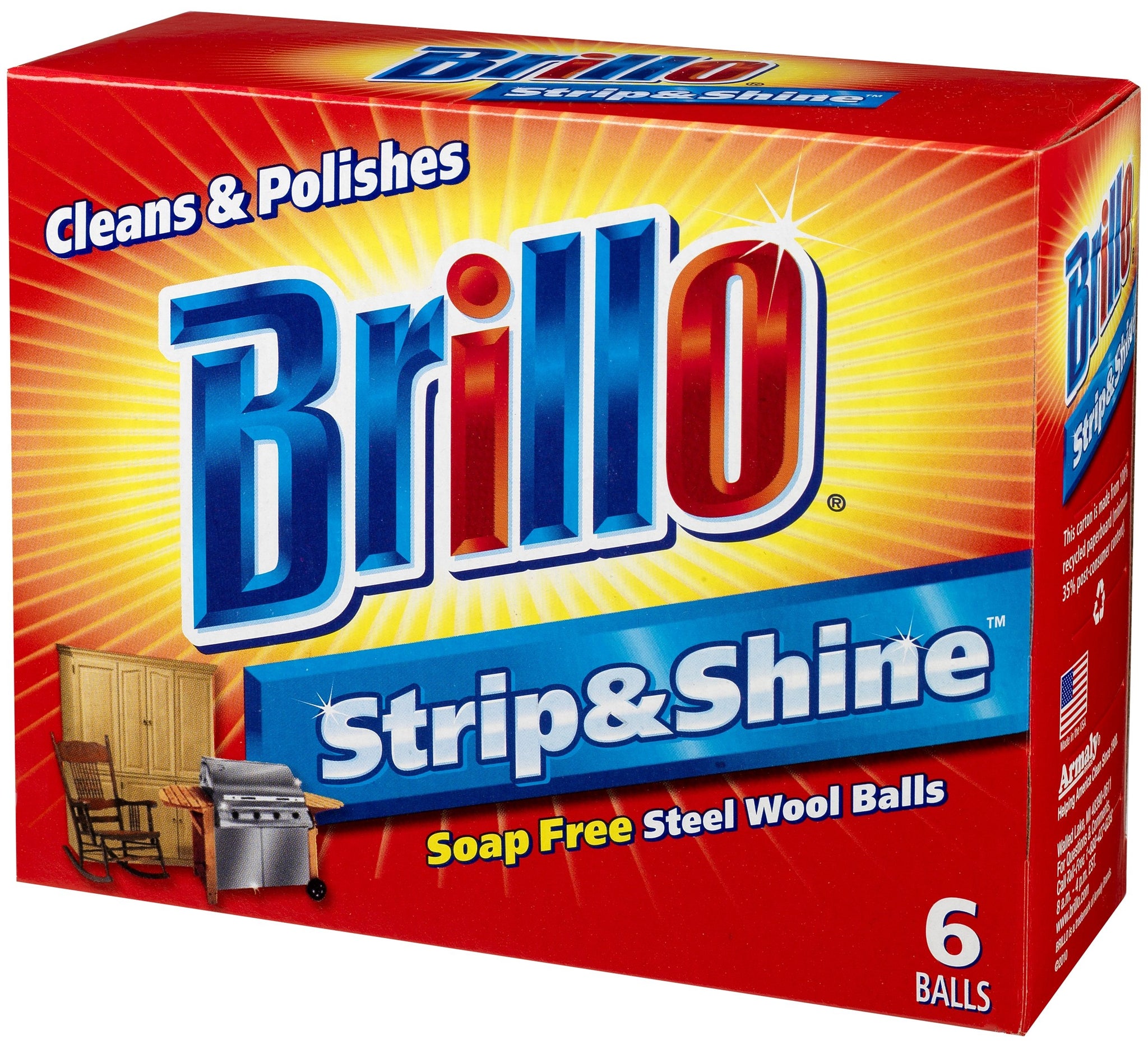 Brillo Strip & Shine Steel Wool Balls, 6-Count