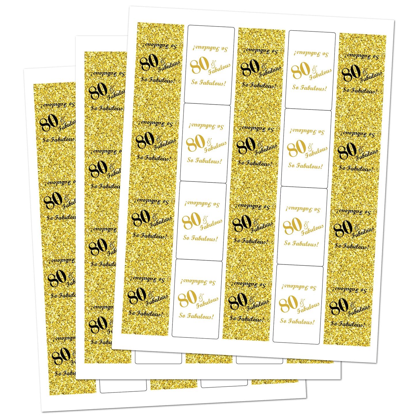 80 & Fabulous Miniatures Candy Bar Wrapper, (Set of 60) Mini Candy Bar Stickers Labels; Birthday Party Favor Décor. Candy Not Included. Made in USA