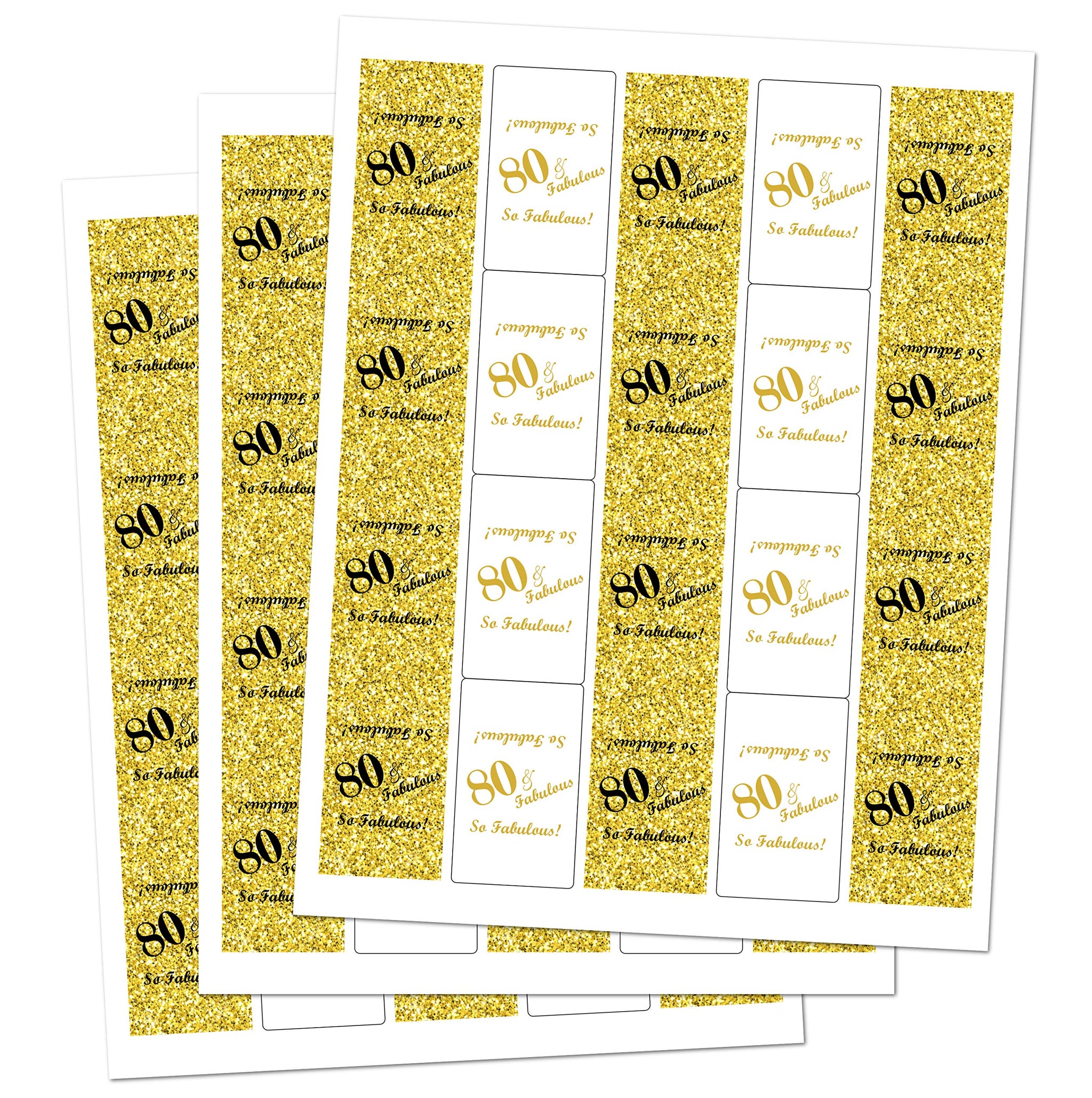 80 & Fabulous Miniatures Candy Bar Wrapper, (Set of 60) Mini Candy Bar Stickers Labels; Birthday Party Favor Décor. Candy Not Included. Made in USA