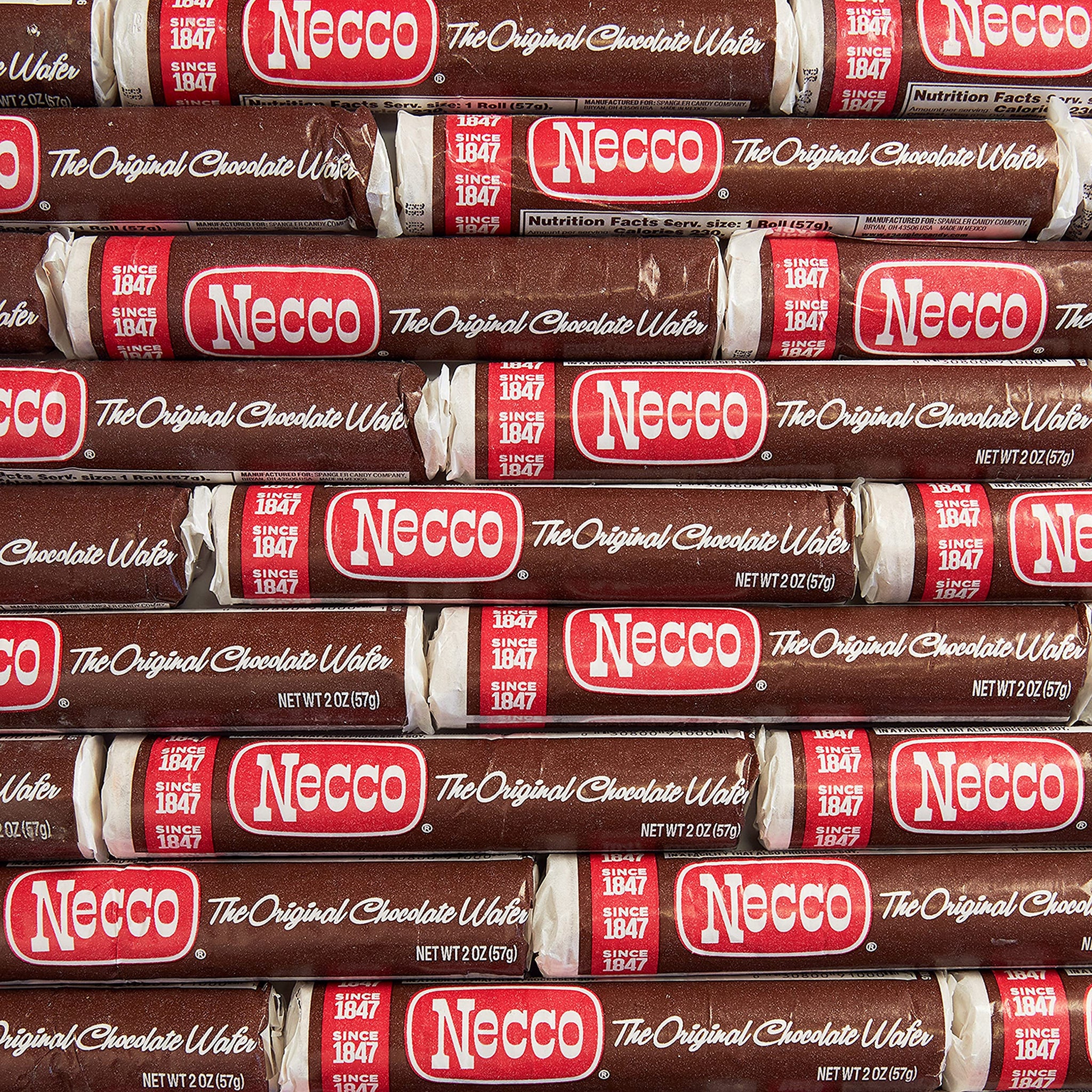 Necco Wafers, Chocolate Wafers Display Pack - Single Flavor Tray, Classic Chocolate Taste, Vintage Candy in Bulk Box - 2-Ounce Rolls (Pack of 24)