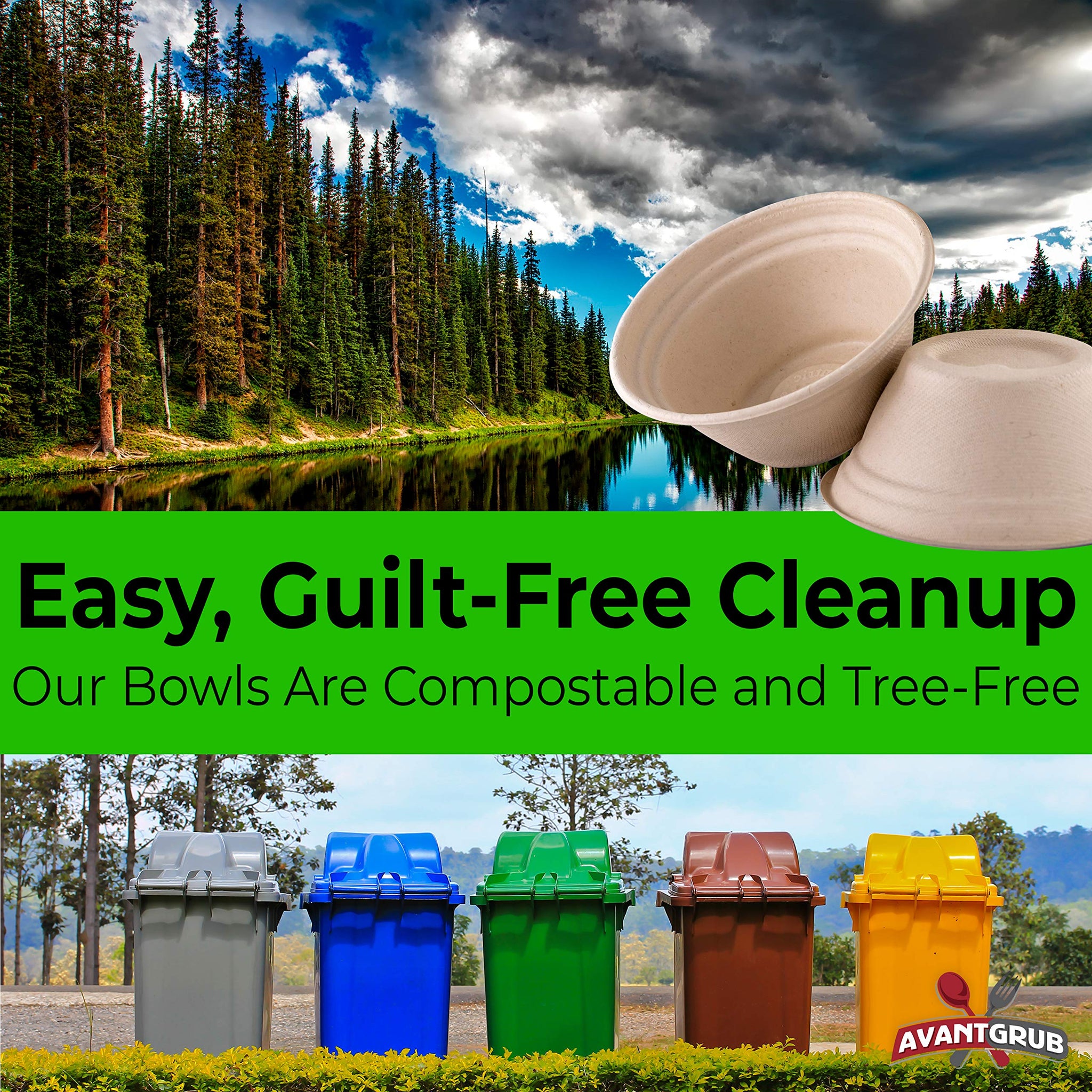 Avant Grub Mini Restaurant-Grade, Small 8 oz Bowls Bulk 100Pk. Great for Ice Cream, Chili or Soup. Disposable, Compostable Bowls are Allergen-Free