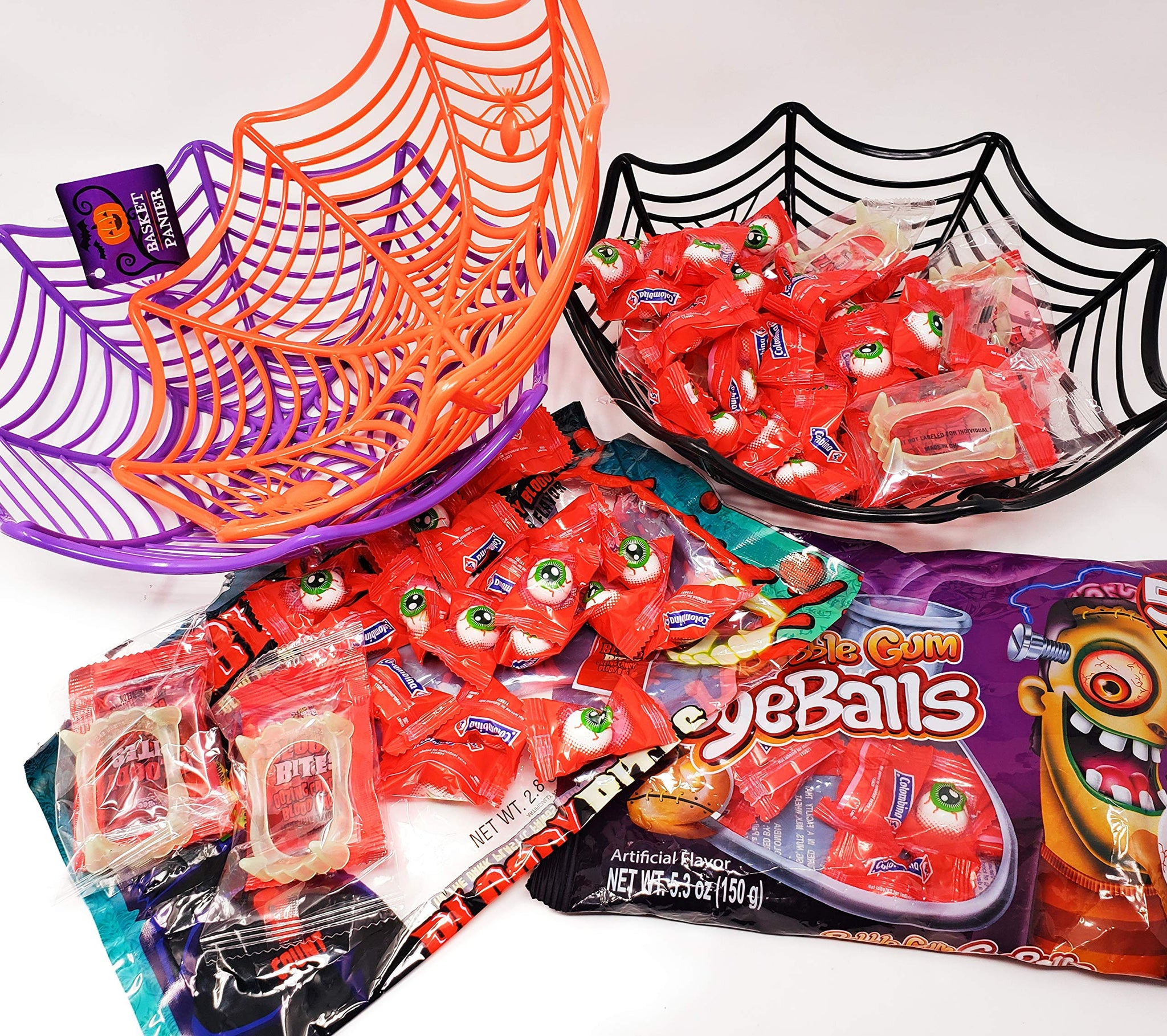 Halloween Spider Basket Bundle with BubbleGum Eyeball Candy and Bloody Bites
