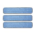 Real Clean 24" Commercial and Janitorial Microfiber Wet Mop Refill Pads for Flat Microfiber Mop Frames (3 Pack, Blue)