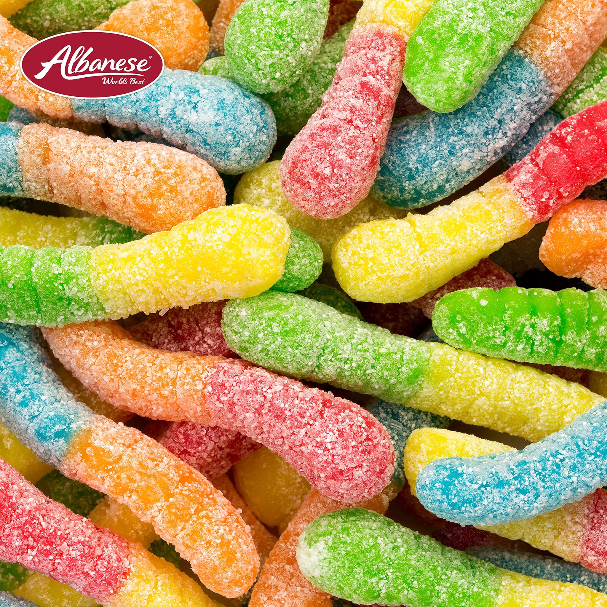 Albanese World's Best Sour Mini Neon Gummi Worms | 4.5lbs of Candy | 5 Super Sour Flavors, Gluten Free, Fat Free, Soft & Chewy Gummies | Blue
