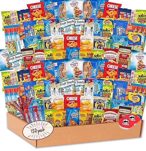 Snack Box Variety Pack (120 Count) - Bulk Snacks Variety Pack for Adults, Kids and Teens - Chips, Cookies and Bars - Graduation Gift, Office Snacks