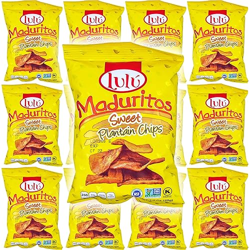 LULU Maduritos Sweet Plantain Chips, Gluten-Free, 1.4oz Bag (Pack of 12, Total of 16.8 Oz)