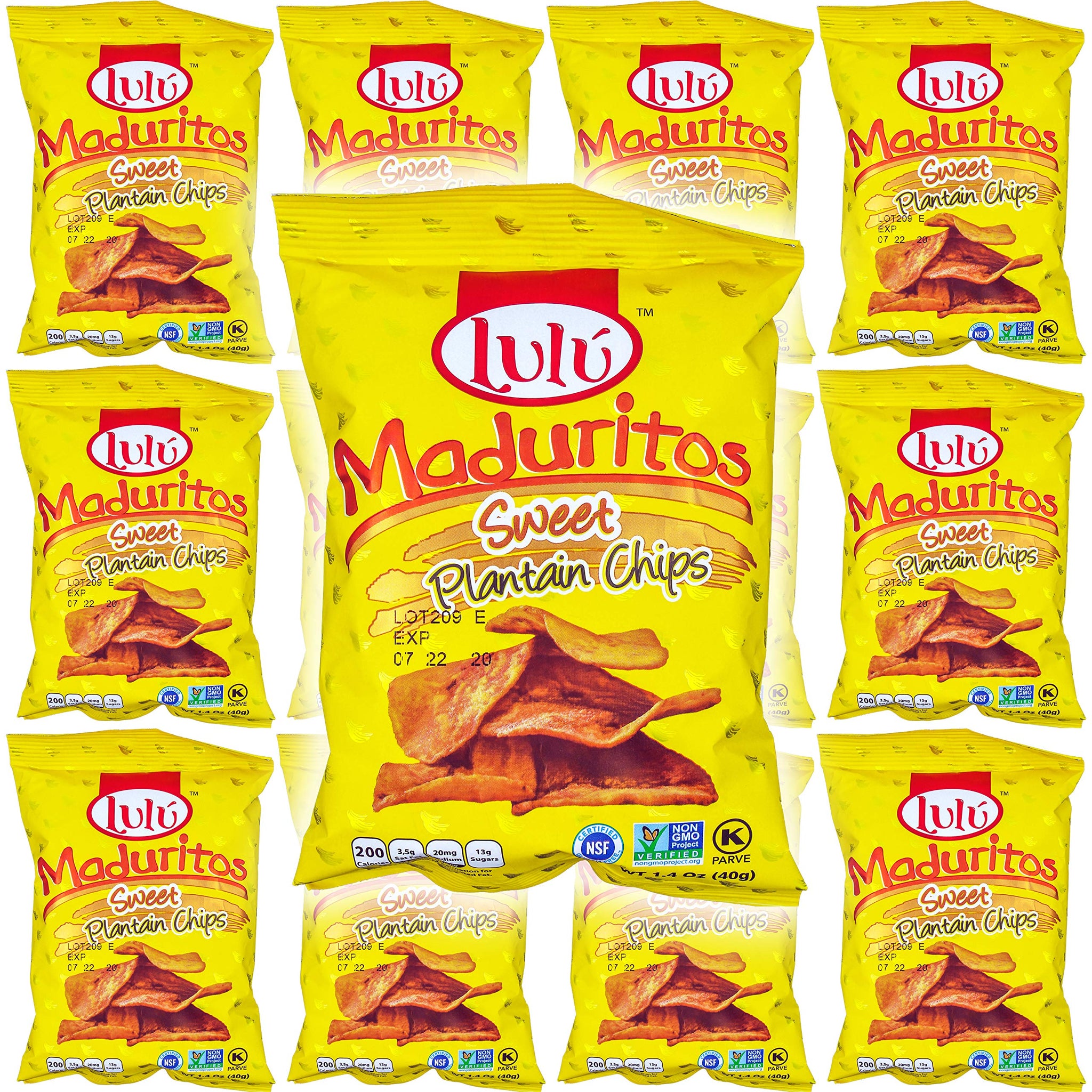 LULU Maduritos Sweet Plantain Chips, Gluten-Free, 1.4oz Bag (Pack of 12, Total of 16.8 Oz)