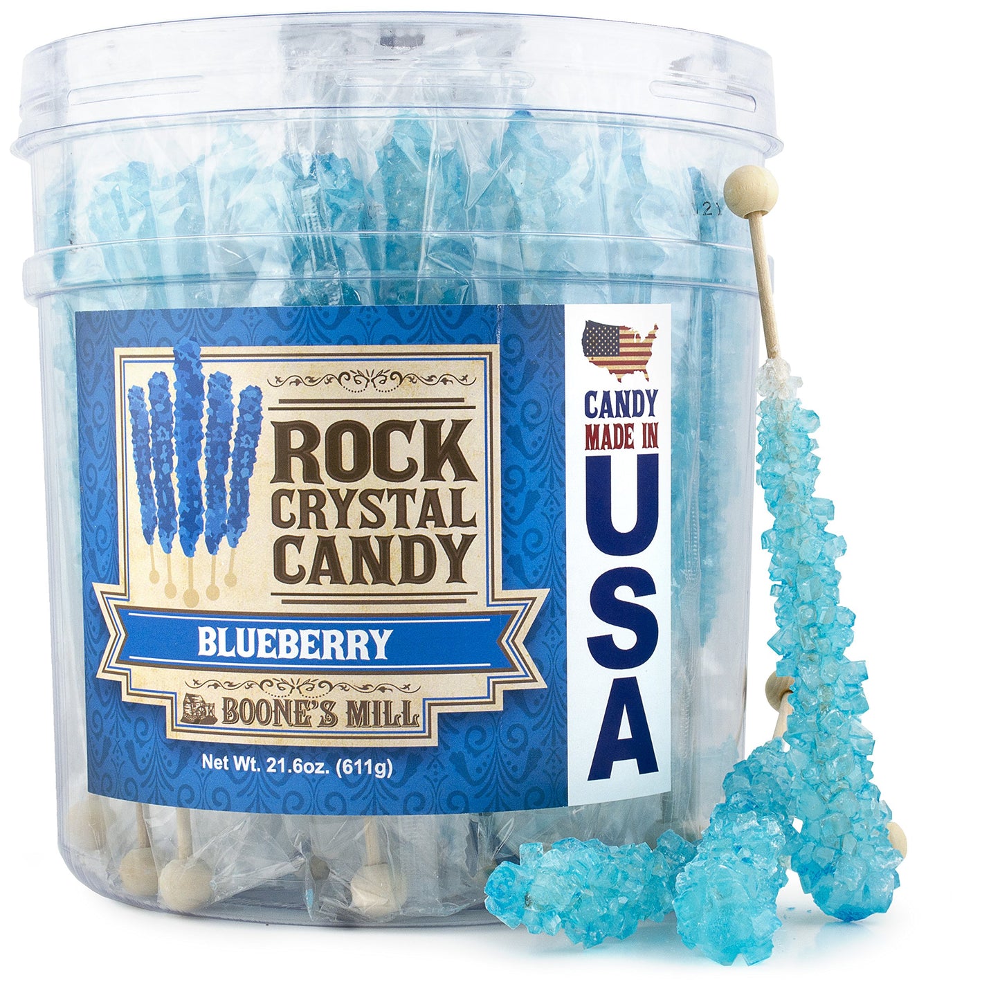 Boone's Mill | Rock Crystal Candy Sticks | Blue Blueberry | 36 Sticks