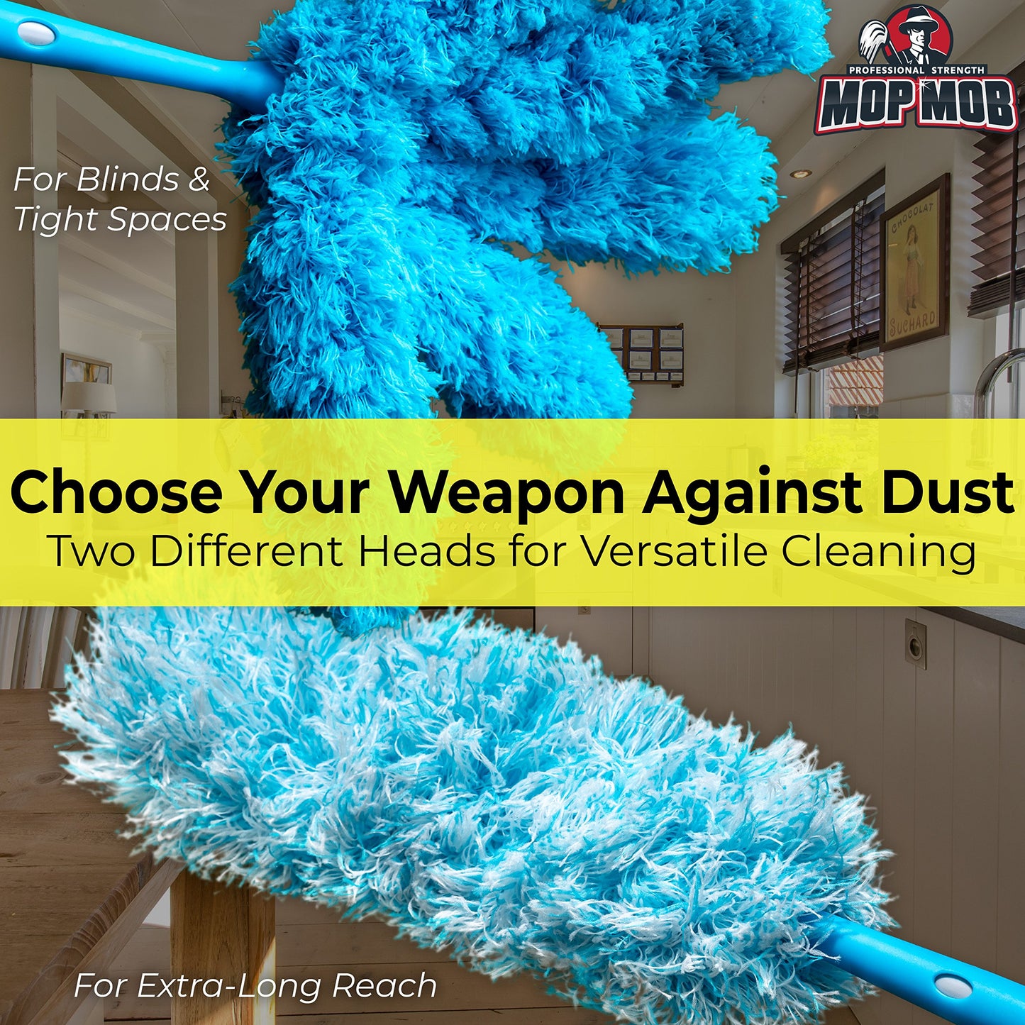 Extendable Washable Microfiber Duster and Blind Cleaner w/Pivoting Head and Extension Pole. Telescopic Arm and Flexible Heads for Easy Ceiling