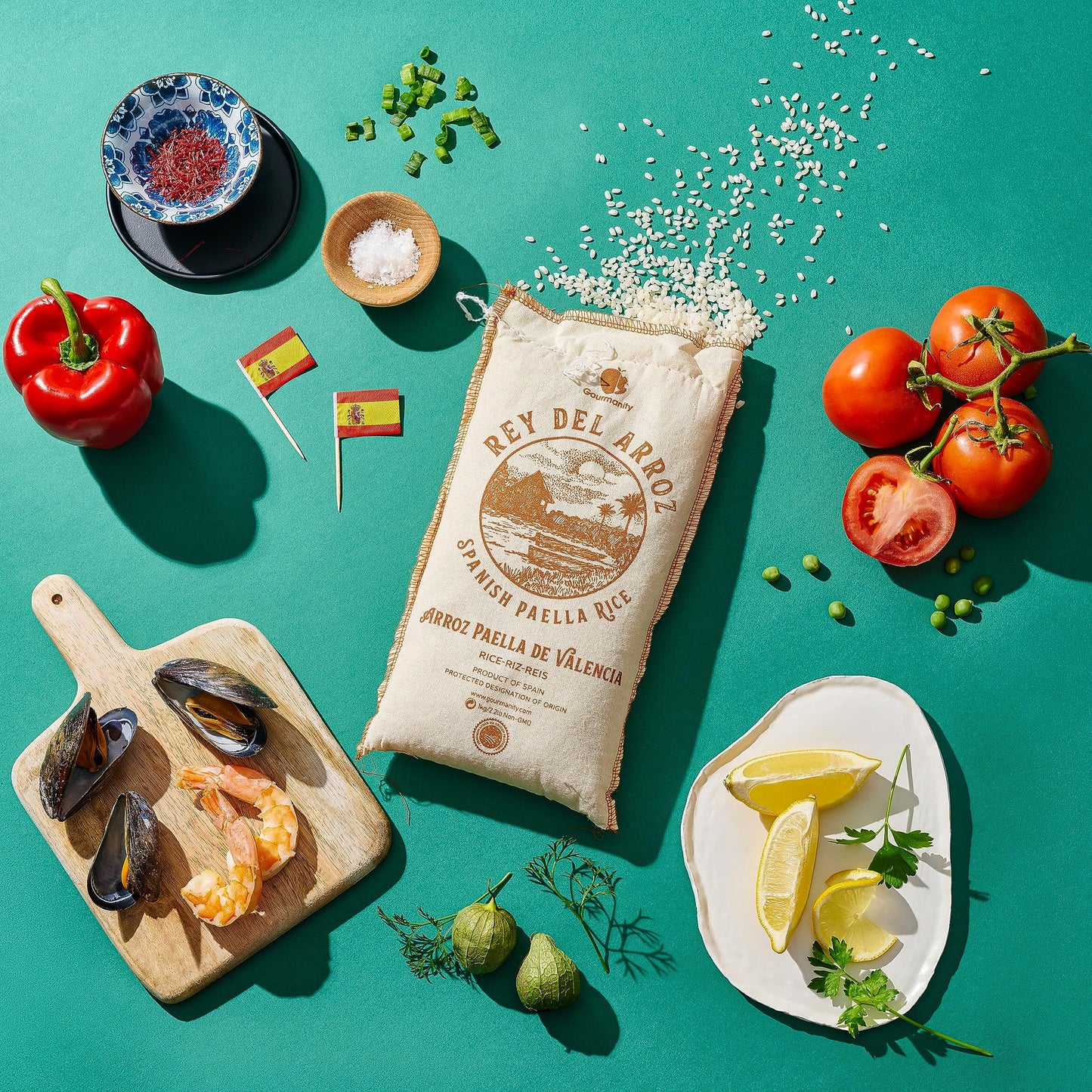Gourmanity Spanish Paella Rice, Rey del Arroz Authentic Short Grain Valencia Rice from Spain, Great for Paella, Risotto, Seafood Dishes and Mediterranean dishes, Soy and Gluten Free, 2.2lb