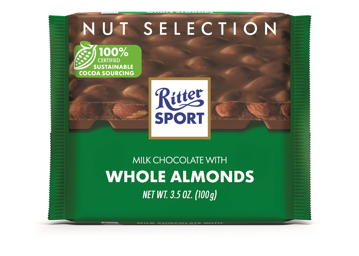 Ritter Sport Milk Chocolate with Whole Almonds, 3.5 Ounce Bar, 11 Pack, 100% certified Sustainable Cocoa